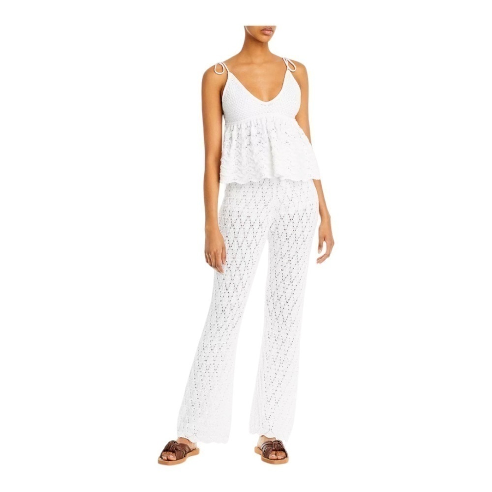 WAYF High Rise Open Stitch Straight Leg Pants NWT